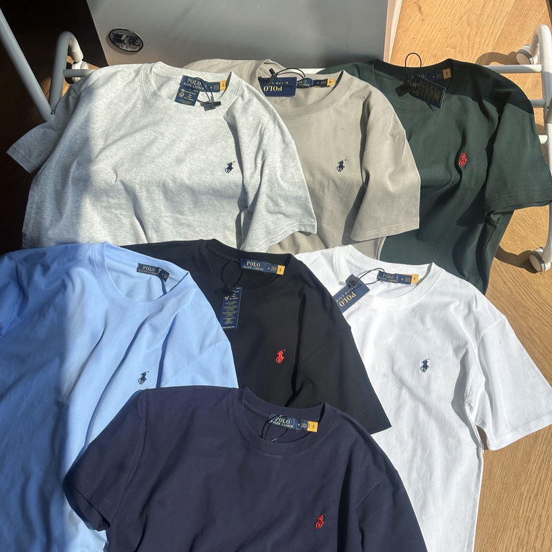 Cross-border high quality RL Raff Pony Embroidery Basic Crewneck T-shirt Men's and Women's Base Pullover Half Sleeve tee