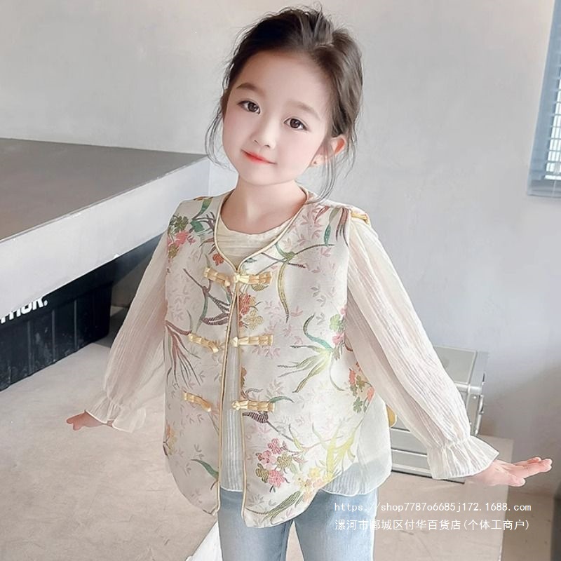 女童马甲套装春秋新中式儿童洋气中国风春季宝宝衬衫春装两件套