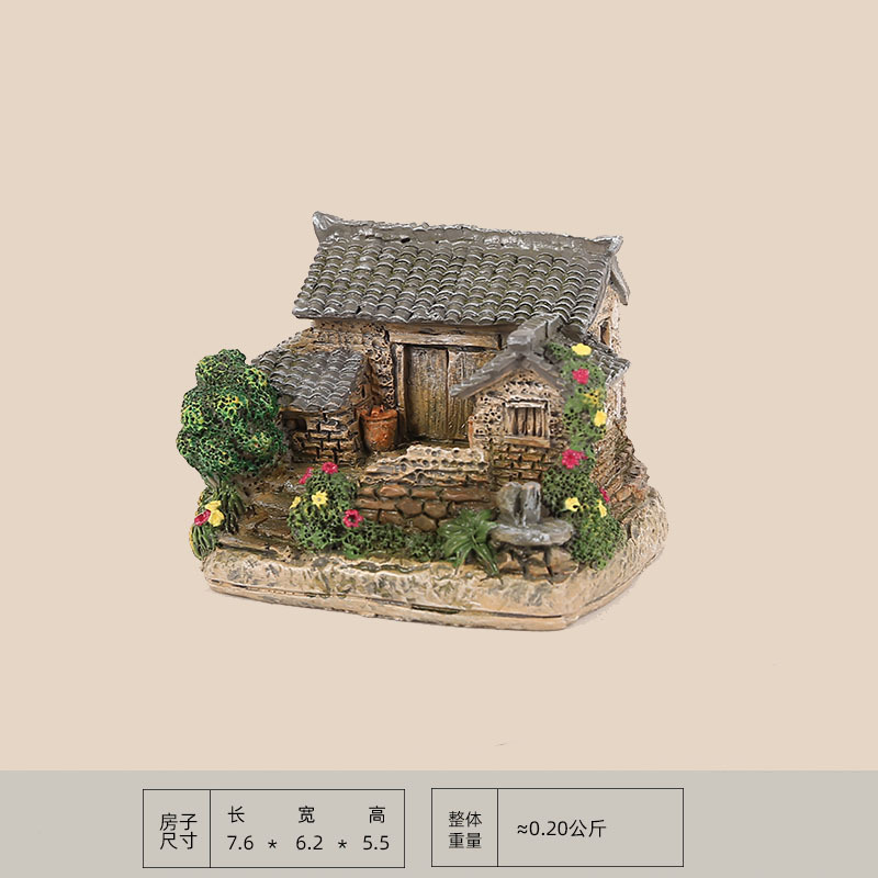 田园迷你小房子树脂摆件桌面茶几车载装饰花盆盆栽造景装饰小礼物|undefined