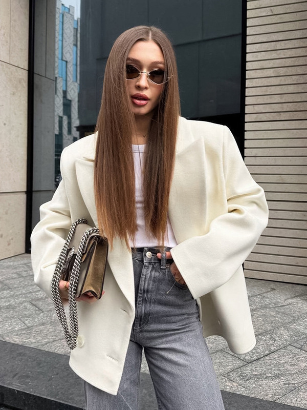 休闲白色小西装外套女高级感春秋季跨境新款米白色小众设计感西服|undefined