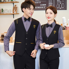 Autumn men's and women's long-sleeved fake two-piece vest suit catering hot pot restaurant KTV hotel restaurant bar waiter uniform