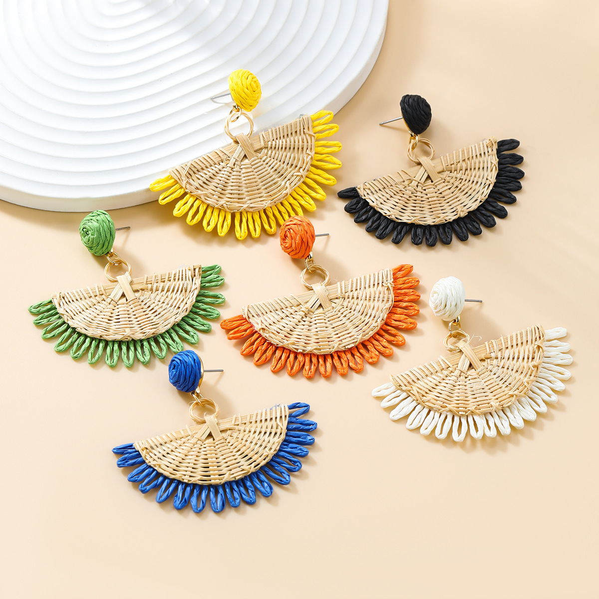 7g Weight 304 Stainless Steel Ear Needle Material Drop Earrings Classification 1 Pair Quantity Holiday, Weekend Occasion raffia Material Geometric Pattern All Seasons Season Women's Gender Braid Design Vacation, Ethnic Style Style 1 Pair Vacation Ethnic Style Geometric Braid Raffia Drop Earrings 2