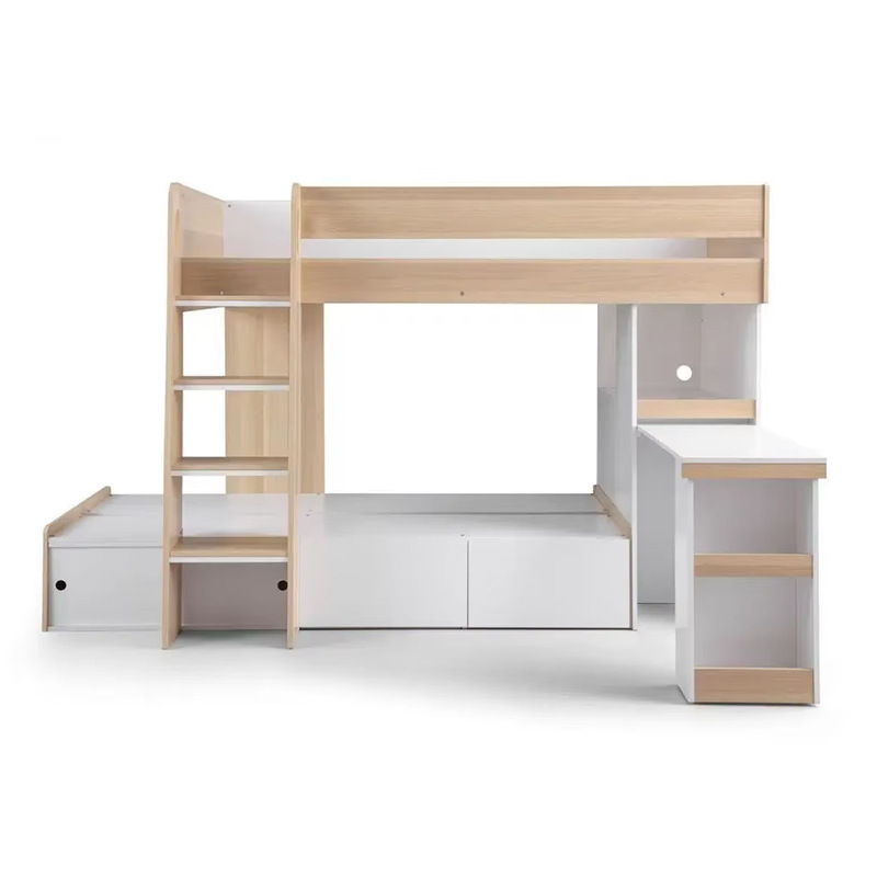 Camas de madera de madera de doble capa para niños de venta transfronteriza combinación de cama de escalera de cama de mesa de estudiantes elevados personalizados