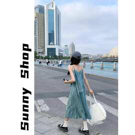 高级感小众设计扎染气质吊带连衣裙女夏宽松慵懒风海边度假长裙子