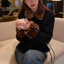 Ranwer du家 ran家古着商店 小众豹纹毛领设计感单排扣厚短外套