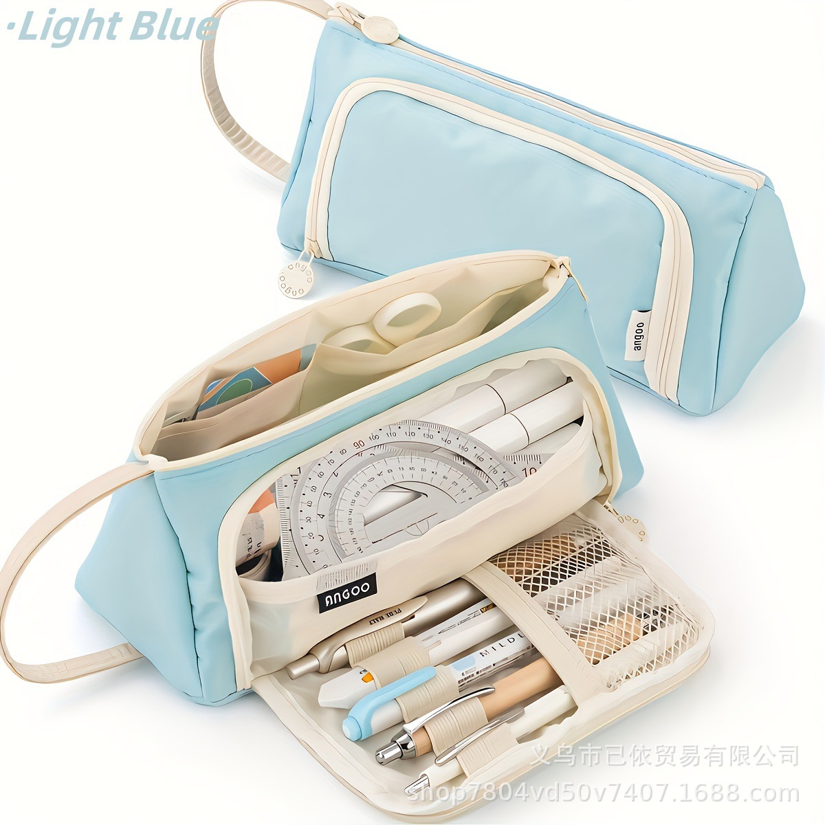 高見えで大容量のペンケース、シンプルな多層デザイン、オックスフォード生地の文房具収納バッグ、小中学生向け。