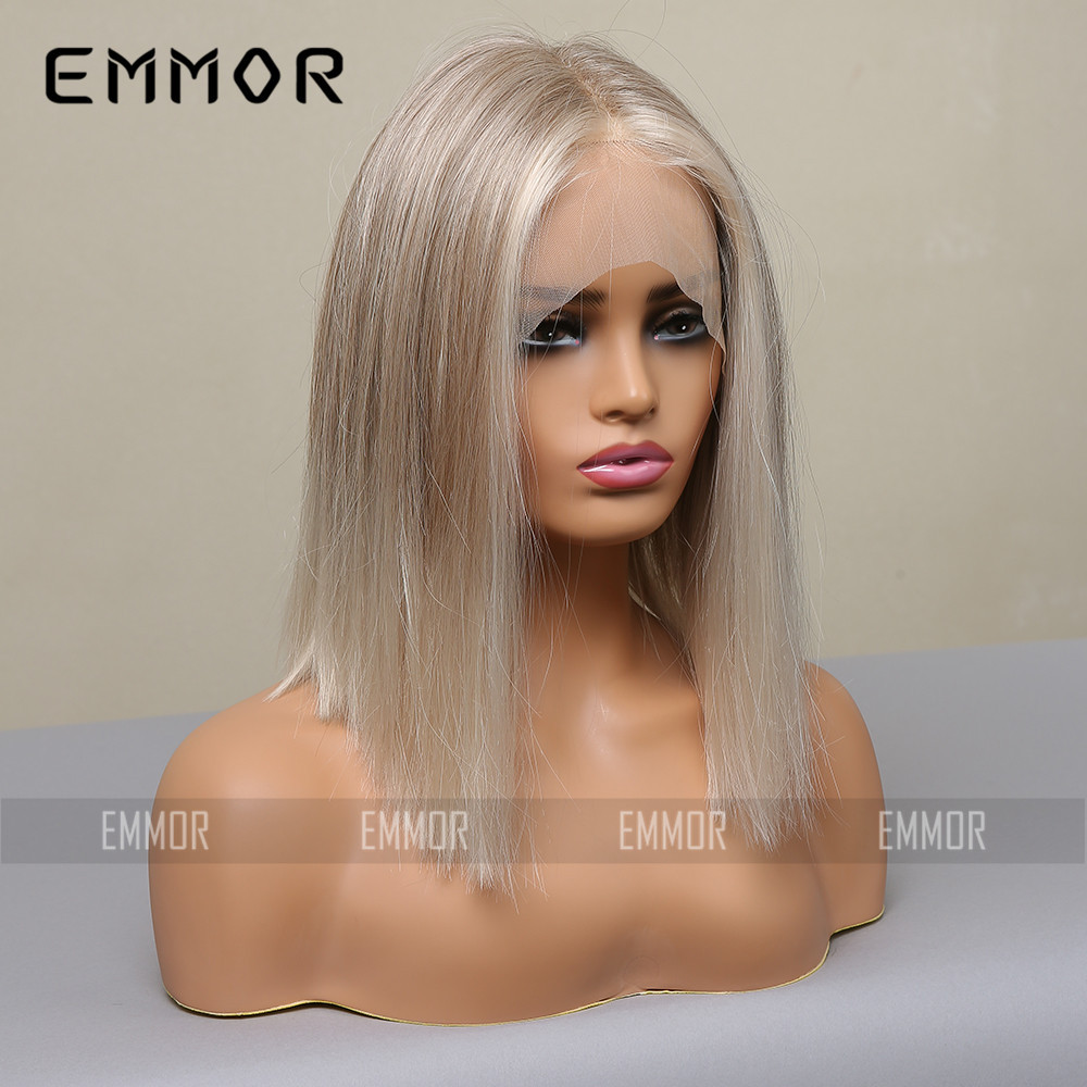 Nueva peluca completa con cuero cabelludo realista, raya en medio, cabello liso hasta los hombros con degradado dorado, peluca de encaje natural estilo europeo y americano para mujer