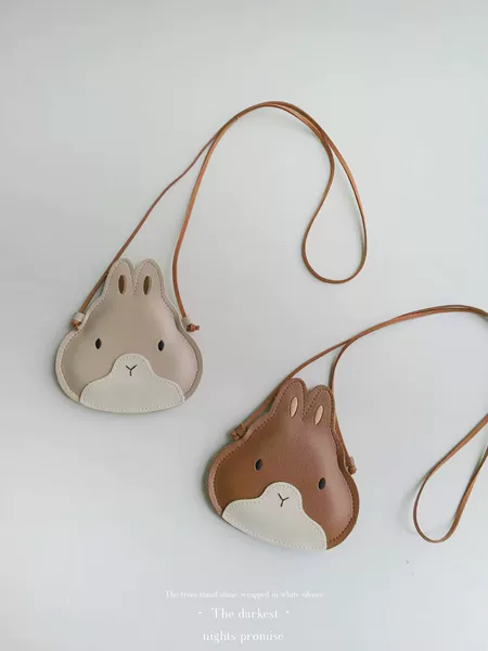 New Korean-style leather handmade bunny children's bag, cute coin purse and earphone bag for girls, wholesale