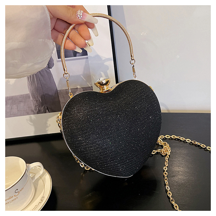 Borsa a tracolla diagonale in metallo con intarsi di diamanti a forma di cuore di pesca, da sera, da donna, nuova_voghion.com