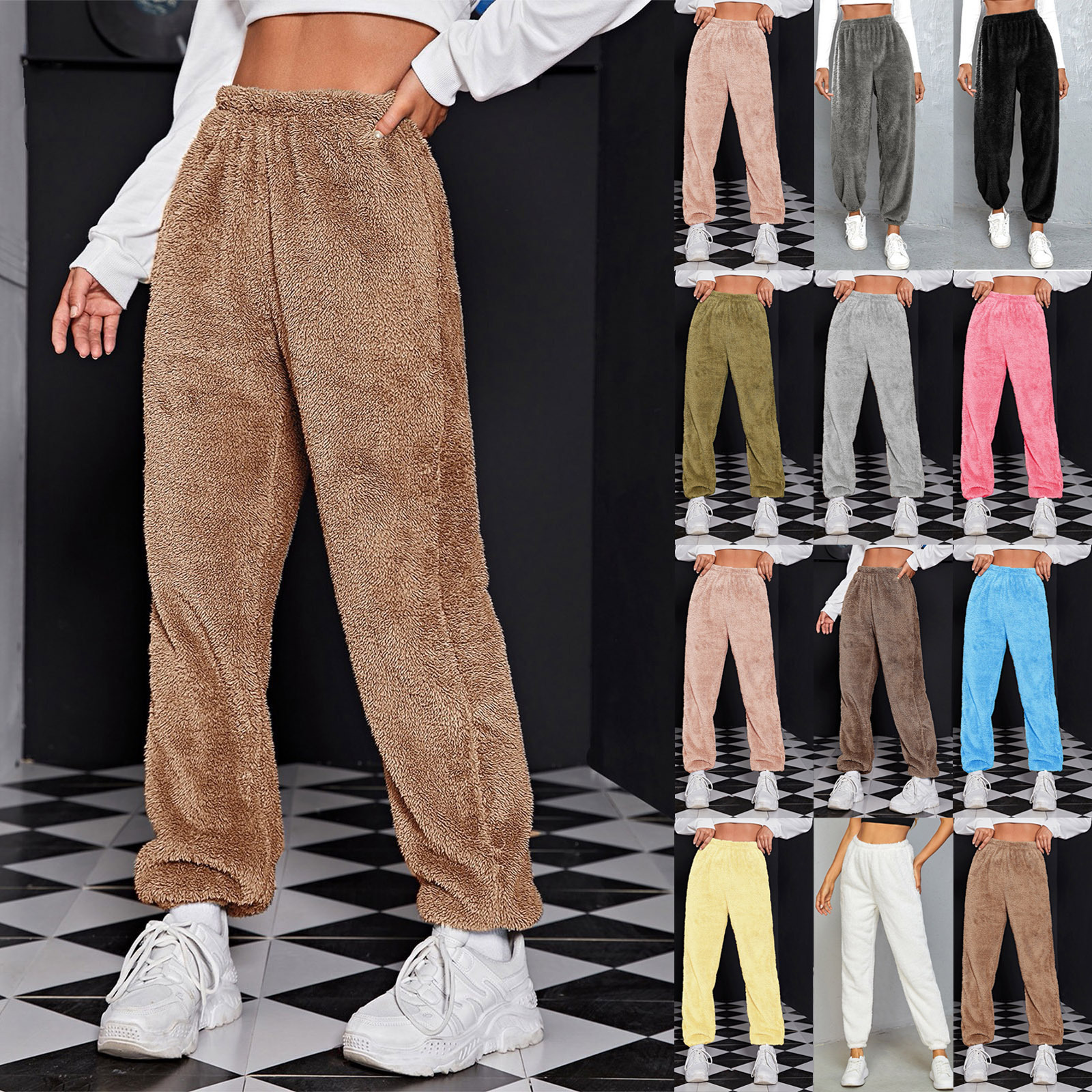 2023 Ropa de mujer transfronteriza europea y americana Amazon AliExpress casual versátil color sólido pantalones largos de mujer pantalones deportivos de lana temperamento image 3