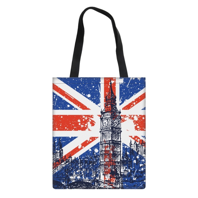 外贸跨境 英国国旗大本钟图案印花涤纶布袋 时尚可印花购物收纳袋