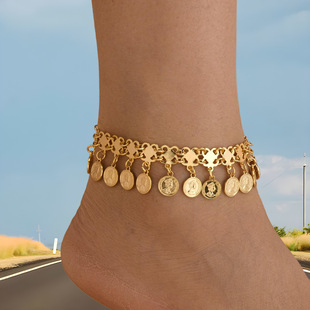 Middle East Hot Selling Arabic Style Golden Beauty Head Coin Tassel Women's Foot Chain Bridal Wedding Accessories
