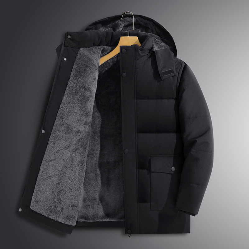 Feishun 2025 Autumn/Winter Cross-border Hooded Men's Cotton-padded Jacket, Middle-aged Men's Warm and Windproof Hot Selling Cotton-padded Coat, Black