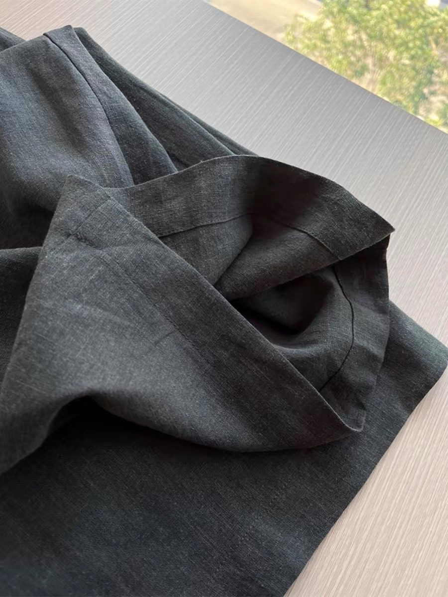 Quần culottes nữ ống rộng vải lanh phối bông mỏng mùa hè — Màu xám than chi tiết 4