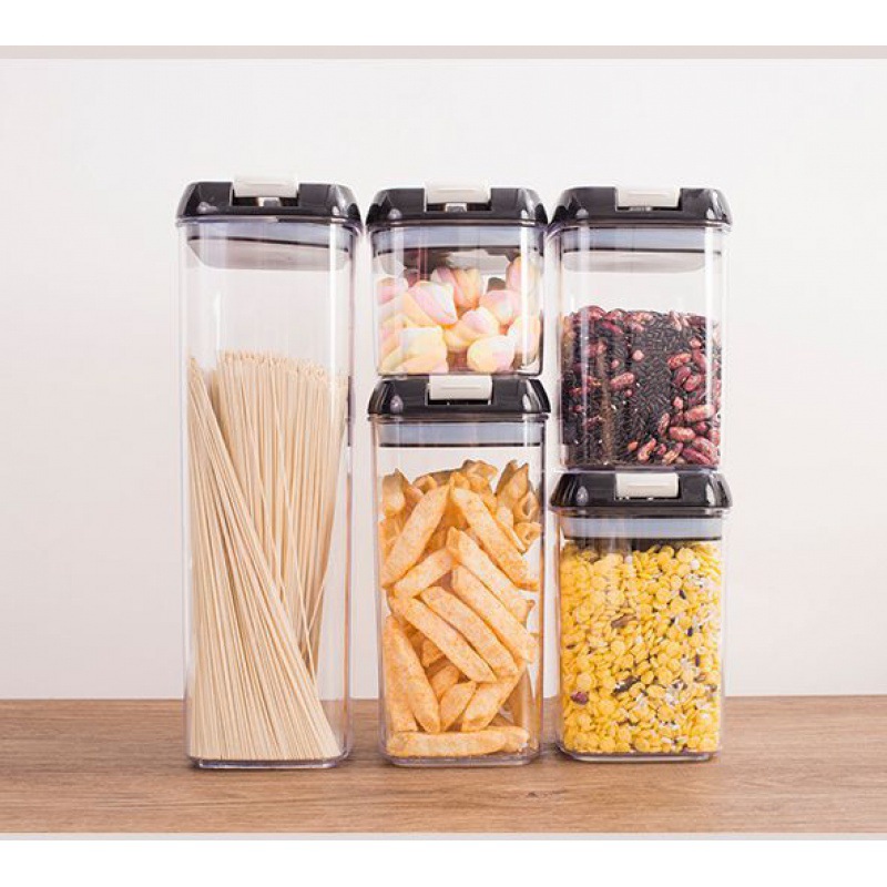 Tanque de sellado granos granos de cocina doméstica almacenamiento caja de almacenamiento de plástico transparente de grado alimenticio snack tanque de almacenamiento cuadrado