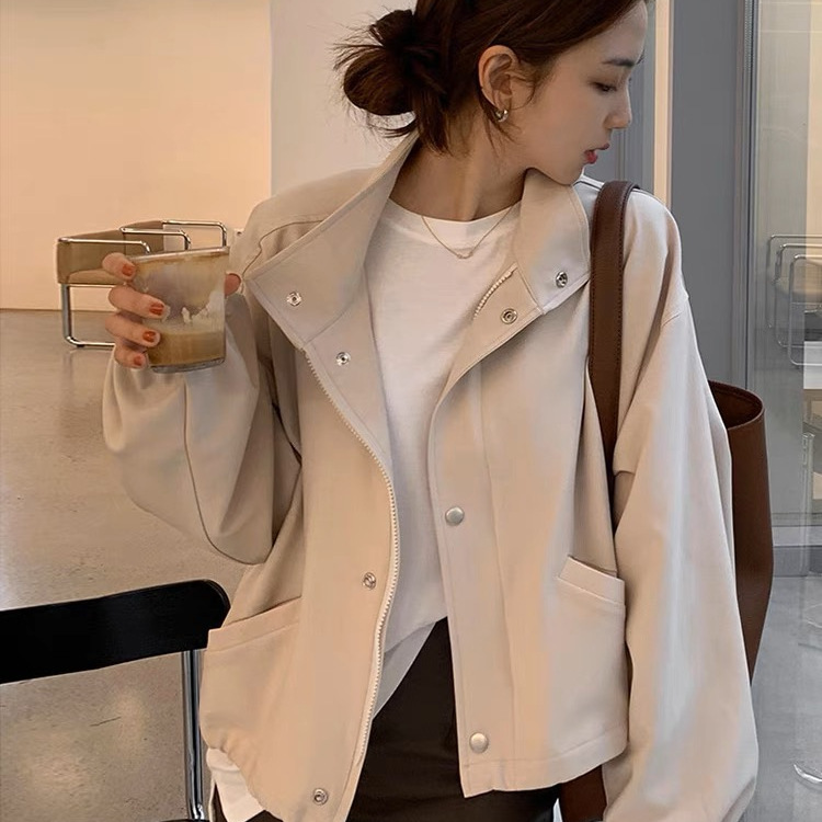 Elegant 2024 Short Coat Women's Solid Color Casual Collar Jacket Thin Loose Top Spring and Autumn Lazy Style New Arrival