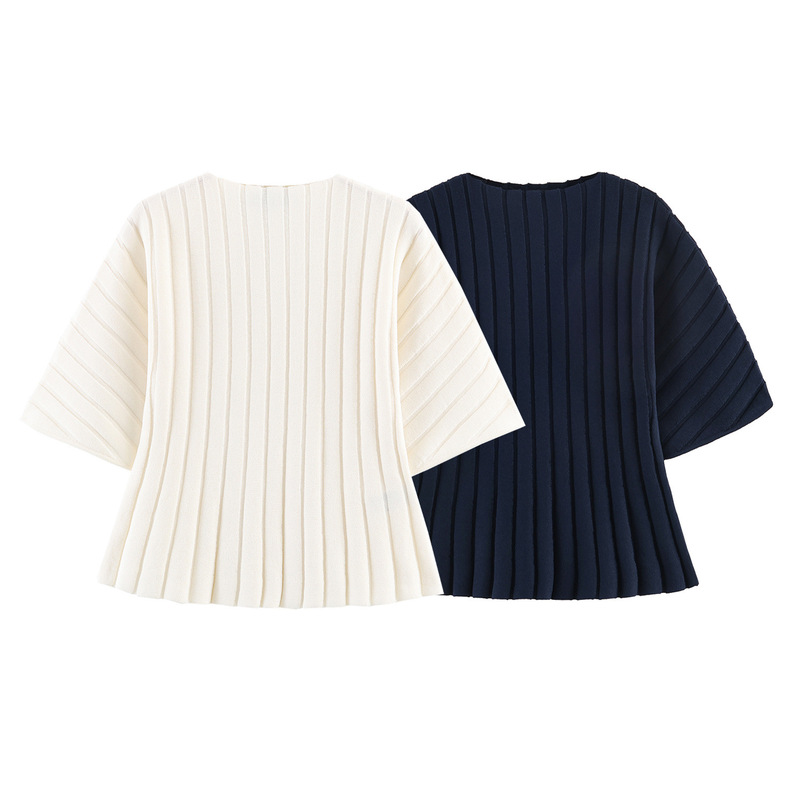 Cross-Border Women's Clothing Wholesale 2026 Spring New European and American Style Fashionable Slim-Fit Short-Sleeve Ribbed Knit Top