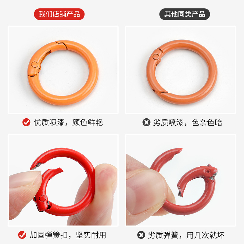 スポットカラーペイント亜鉛合金スプリングバックルブックリングカードリングキーホルダーアクセサリーオープンキャンディーカラースプリングリング|undefined