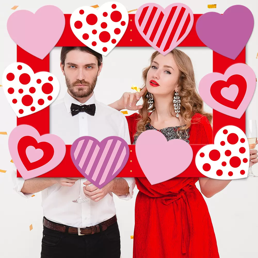 亚马逊情人节装饰拍照相框 婚庆情人节派对装饰用品手持拍照道具
