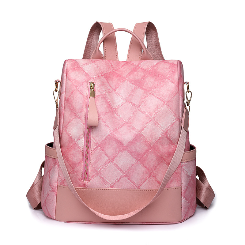 Venta al por mayor transfronteriza 2023 nueva mochila antirrobo casual para mujer moda a cuadros de cuero suave mochila de viaje de doble uso marea