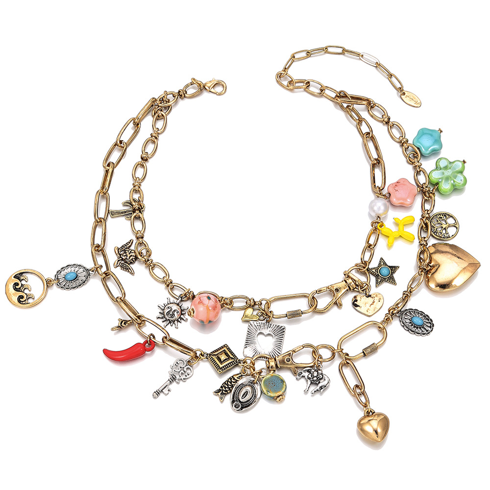Spring&Summer Season Women's Gender Vacation Classic Style Color Block Alloy Cable Chain Layered Necklaces Wholesale