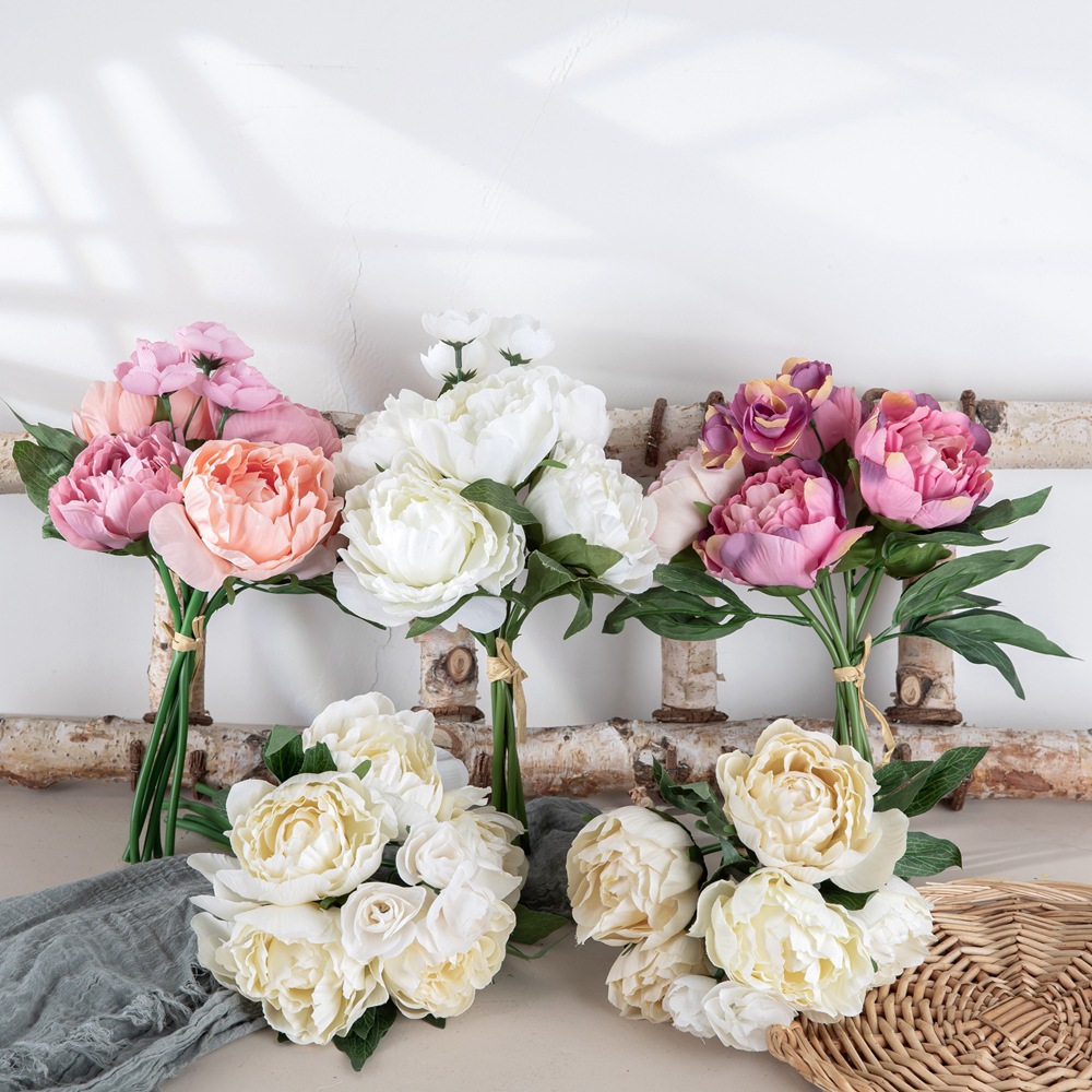 Factory-wholesale Champagne-Effect Artificial Flower Peony Bouquet Handheld Floral Arrangement for Foreign Trade, Home Decor, and Wedding Celebrations – DY1-36C