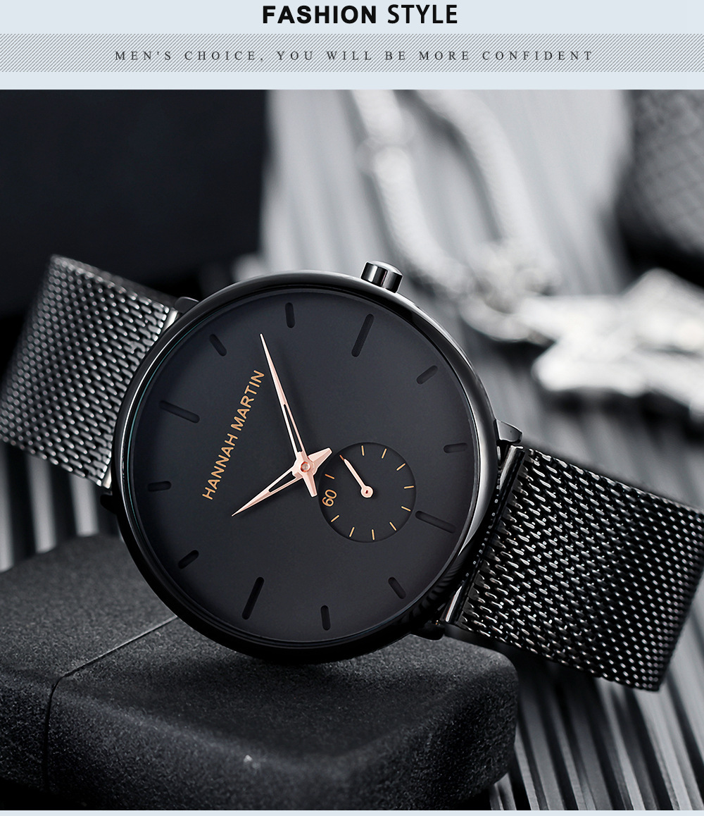 Popular  Men's Trendy Men's Fashion Casual Watch Small Second Hand Steel Mesh with Quartz Watch_voghion.com