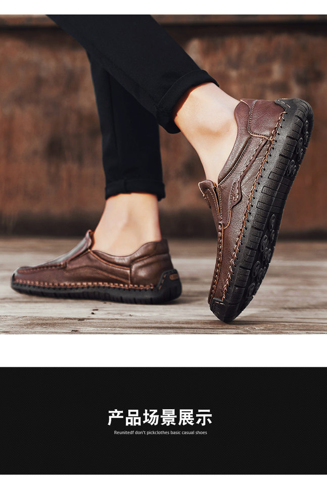 Giày lười nam da tổng hợp mũi tròn đế bằng, giày slip-on cỡ lớn may chỉ thủ công — 9918 Màu đen, 9918 nâu nhạt, 9918 nâu đậm chi tiết 18
