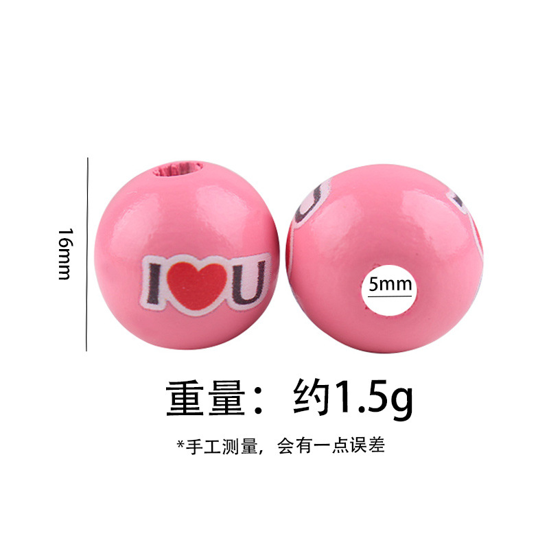 Productos para bebés Dibujos animados Madera Día de San Valentín 16mm Cuentas de madera DIY Creativa Cadena de chupete Pulsera Pulsera Pequeño accesorio