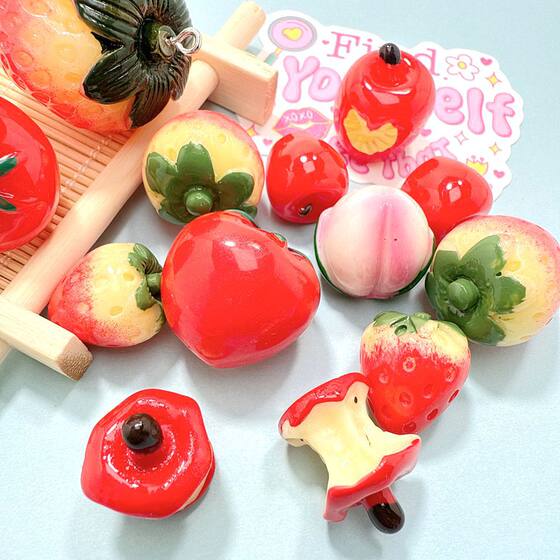 Three-dimensional simulation strawberry apple resin accessories cream glue diy mobile phone case hair accessories shoe buckle refrigerator stickers earring stickers