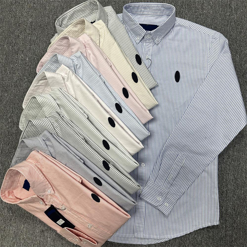 Spring and Autumn Men's Striped Shirt with Small Logo, Long-Sleeve Oxford Cotton Youth Business Casual Striped Men's Shirt Jacket Spring and Autumn Men's Striped Shirt with Small Logo, Long-Sleeve Oxford Cotton Youth Business Casual Striped Men's Shirt Jacket