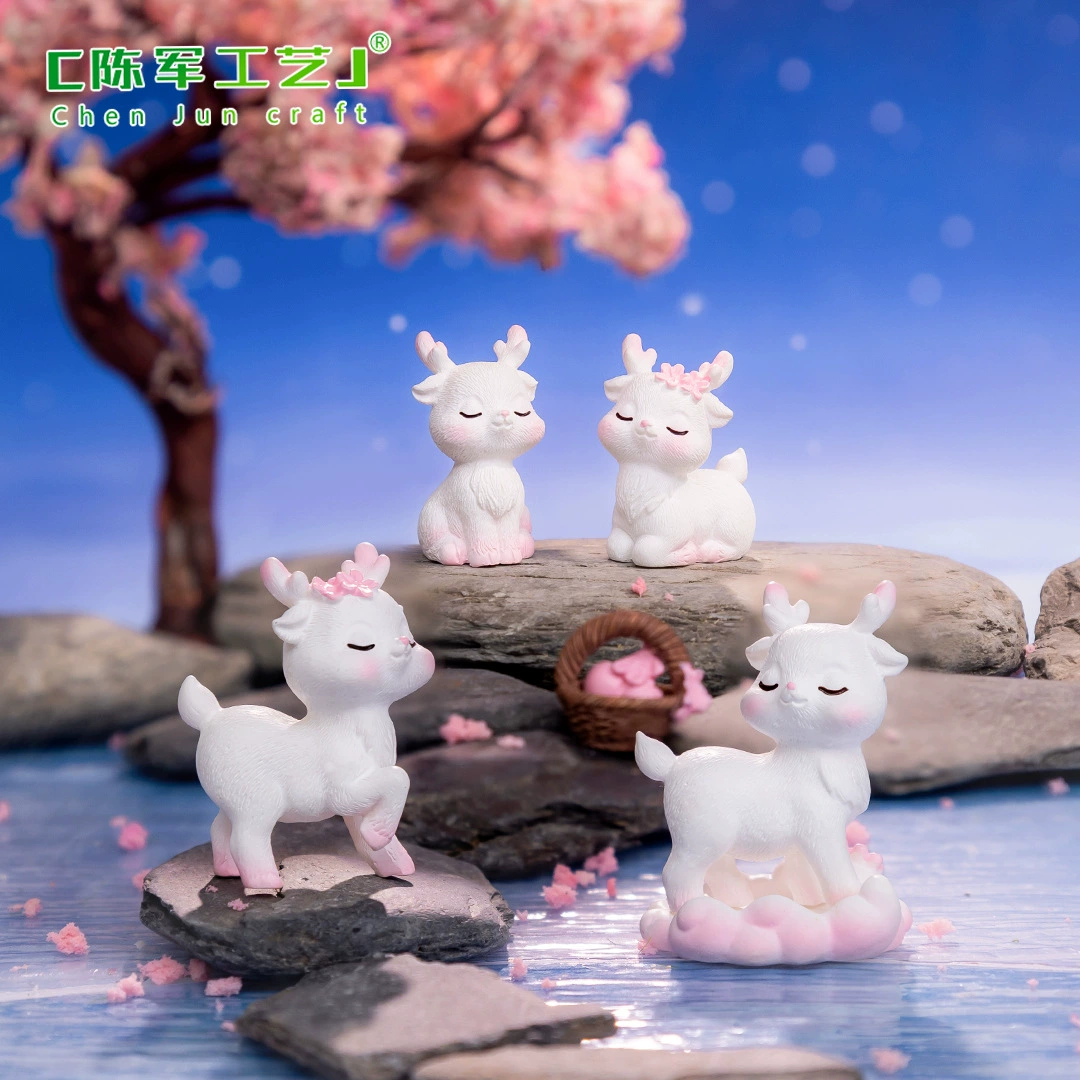 Миниатюрная резиновая фигурка лося из дерева Chen Jun Craft — розовые акценты, микроландшафтный DIY аксессуар