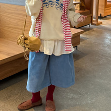 花与寻童装女童裤子2025秋冬新款条绒加绒7分裤时髦精叠穿洋气潮