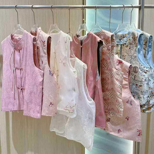 [Fangcaoyin Guofeng Vest] Counter Withdraws Counter 25 Xia Xin Chinese Guofeng Jacquard Buckle Top Tail Wholesale