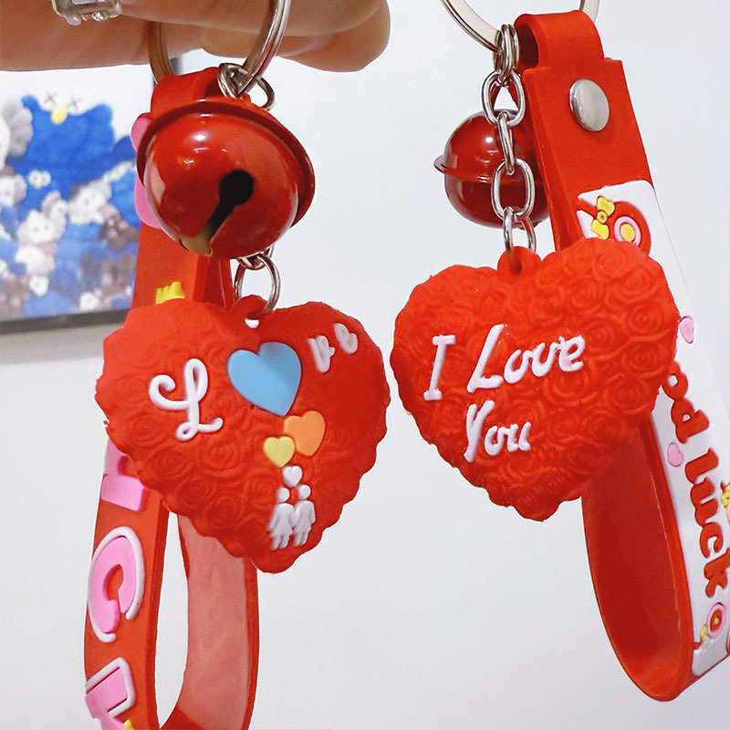 Love Heart Stereo Doll Scan Code Gift Peach Heart Keychain Wholesale Silicone School Bag Pendant Cartoon Trinket
