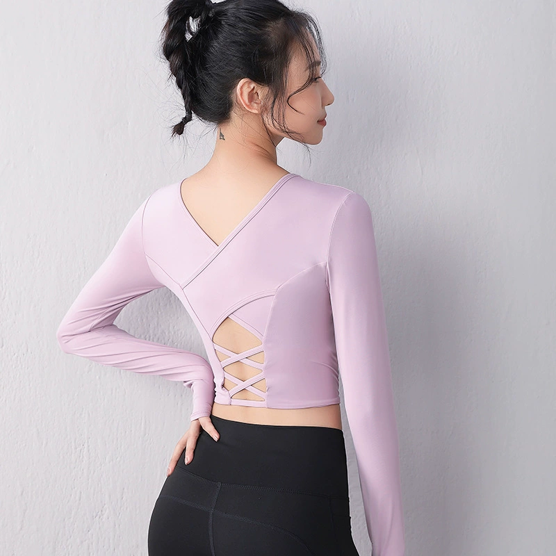 Одежда для йоги с нагрудной подушечкой, женский короткий Фитнес-топ, дышащая тренировочная спортивная блузка для бега с длинным рукавом, осень, Новинка