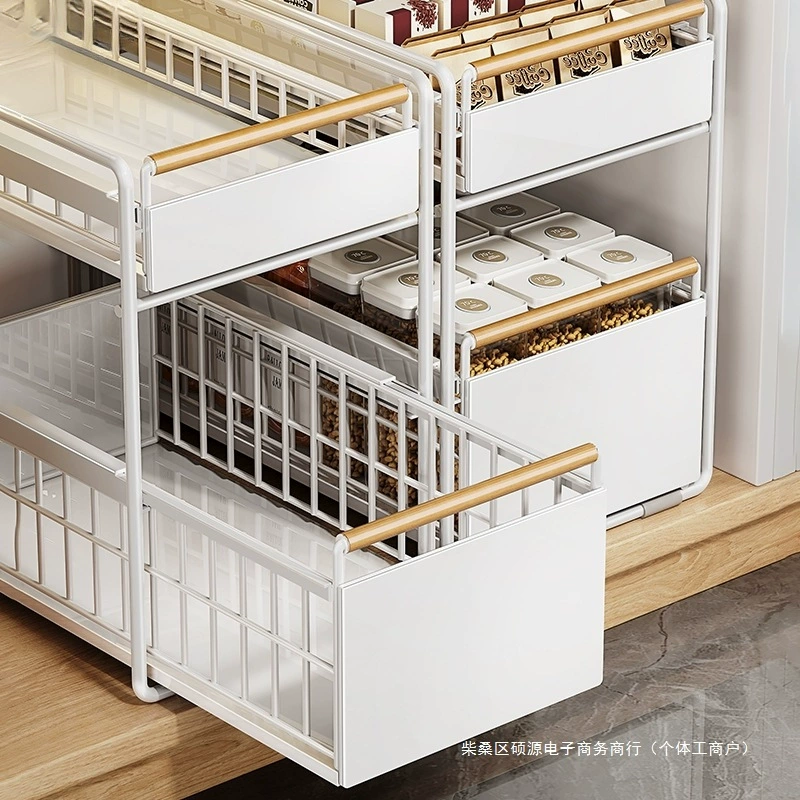 Kitchen cabinet pull baskets and sinks, multi -functional home dishes seasoning stretch stroke shelf