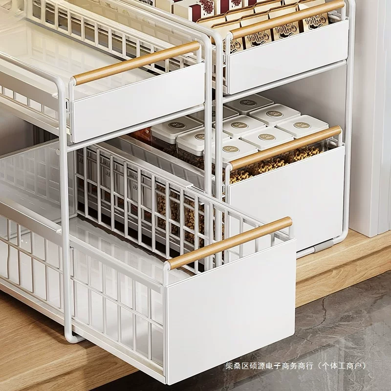 Kitchen cabinet pull baskets and sinks, multi -functional home dishes seasoning stretch stroke shelf