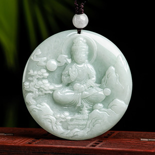Natural Burmese a Goods Jade Landscape Guanyin Buddha Pendant Waxy Jade Pendant Men's Necklace Women's Jade Pendant