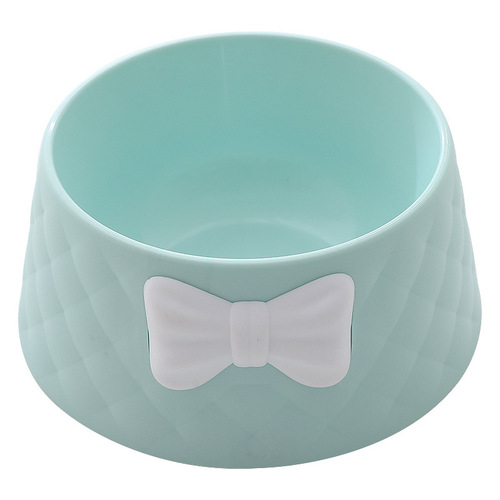 Pet Bowl Macaron Color New Style Bow Diamond Pattern Cat Bowl Deepening Leak-proof Dog Food Tableware Wholesale