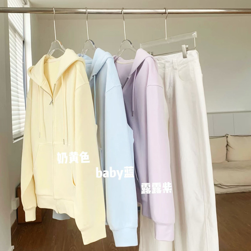 十三行秋冬季新款韩版糖果系宽松连帽卫衣外套品牌女装批发货源|undefined