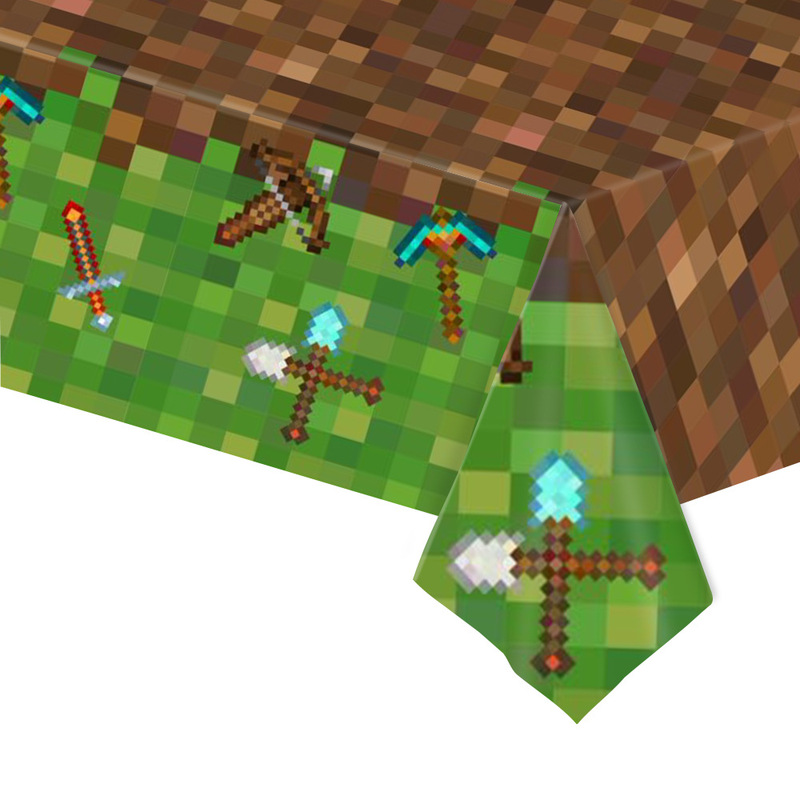 Spot Amazon Pixel Game Minecraft Kidsren's Party Tablecloth Decoration Disposable Pe Plastic Tablecloth