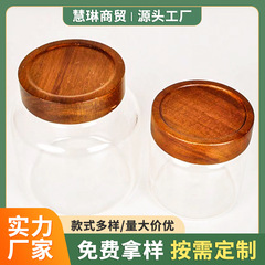 現物木蓋アカシア木蓋100mm高ホウ素シリコンガラス密封缶蓋茶葉貯蔵缶ねじ蓋