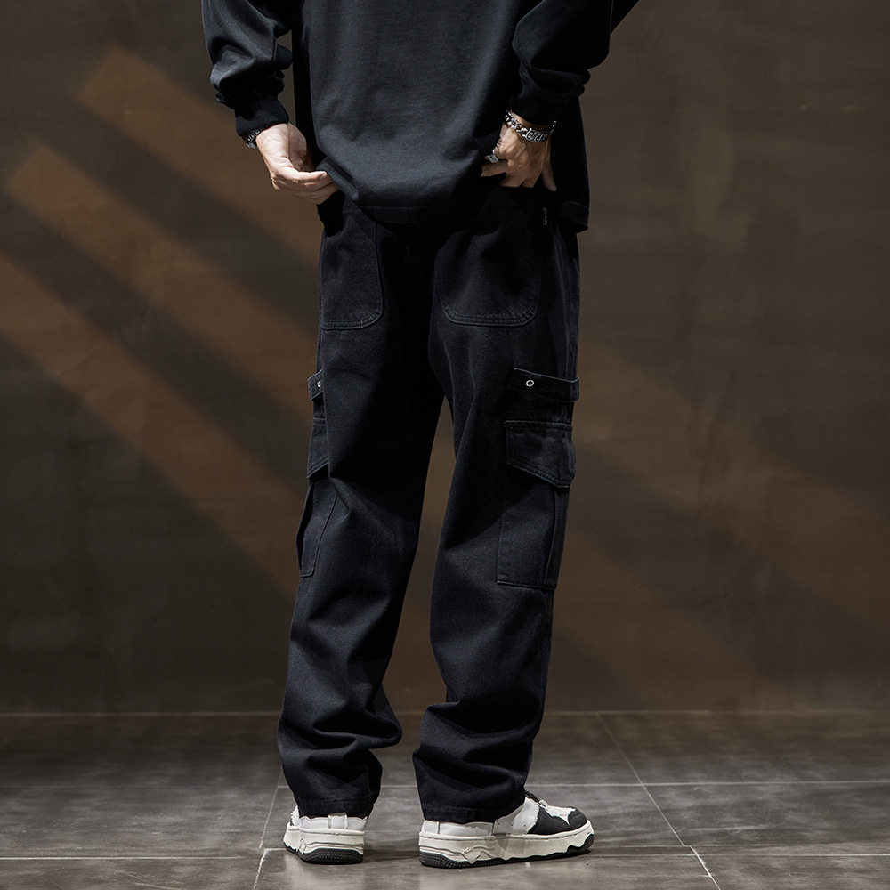 Cargo Jeans High Street Black Functional Style Cargo Pants Multi-pocket Straight Leg Casual Pants Men_viptrois.com