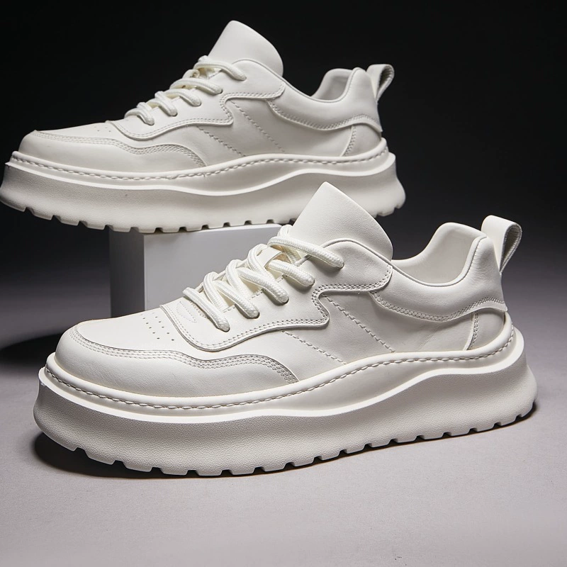 2024 конская кожаная обувь весна мода повседневная папочка обувь мужская высокая легкая обувь с толстой подошвой модная маленькая белая обувь