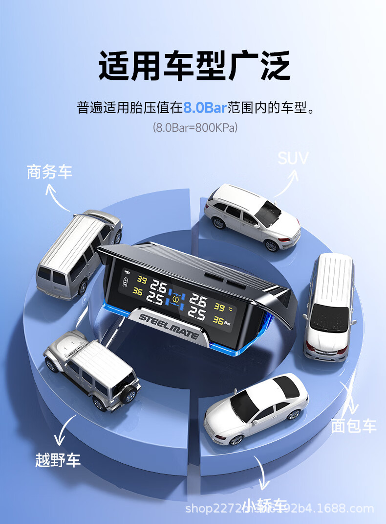 Iron General X3 flagship tire pressure monitor, wireless solar-powered, with built-in and external universal smart tire temperature and pressure monitoring