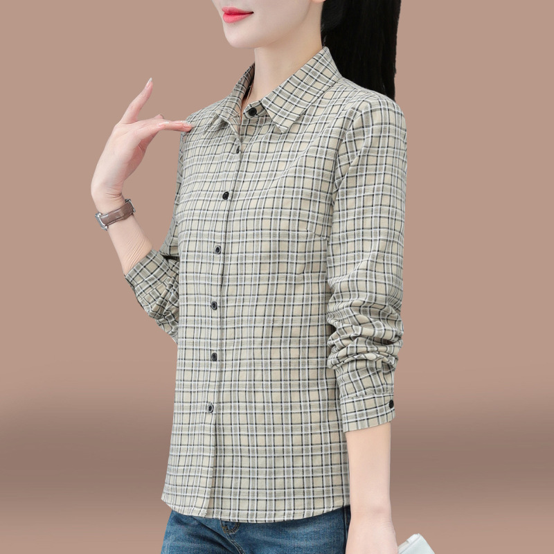 纯棉长袖女士衬衫春秋薄款2025新款中年妈妈时髦洋气小衫休闲上衣|undefined