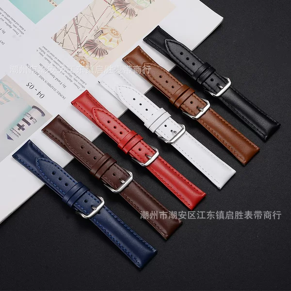 Manufacturer's Ready-Made Genuine Leather Watch Strap Plain Calfskin Needle Pattern Cowhide Strap Accessories 20Mm22Mm