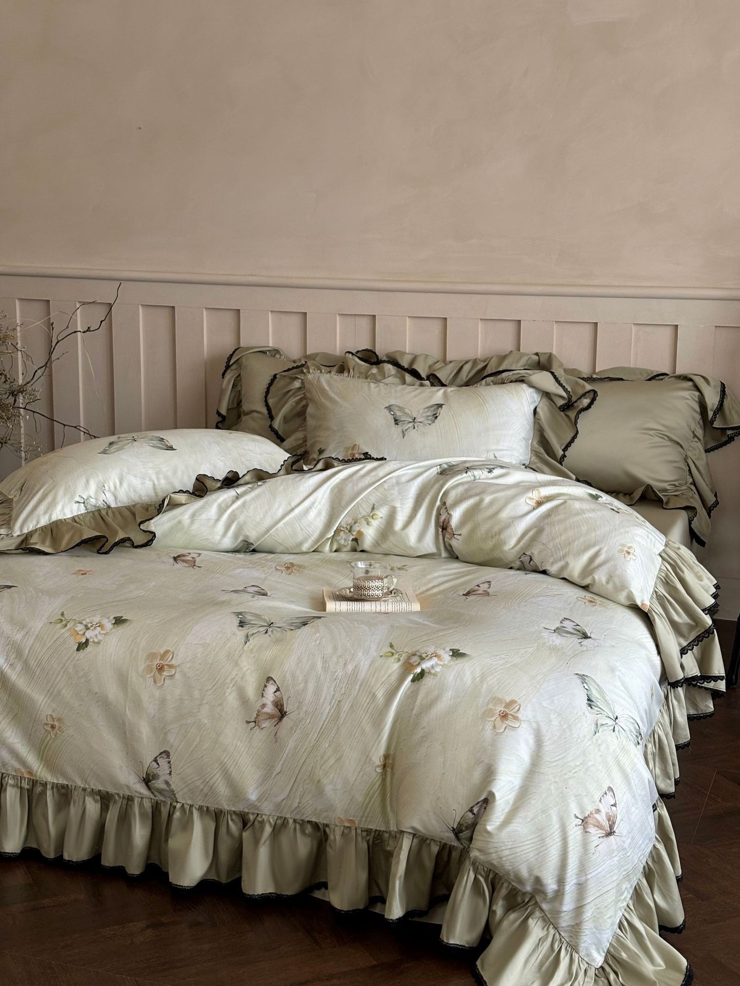 Nordisk vintage boho påslakanset i ren bomull med spets_voghion.com