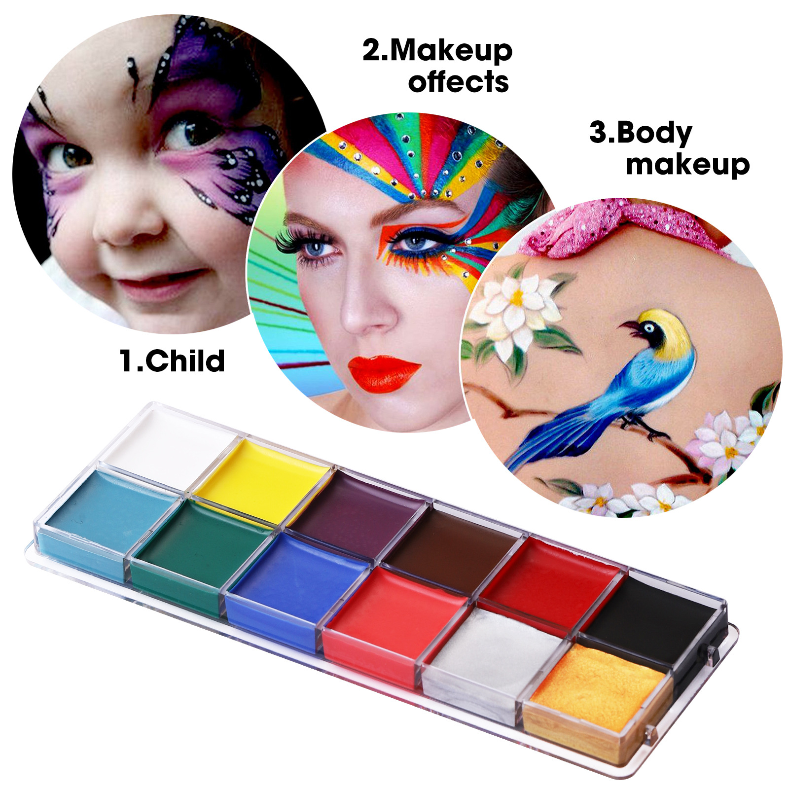 Langmanni 12-color oil-based facial makeup palette Body painting paint Saturation High DIY Face Color cream Specification drawing